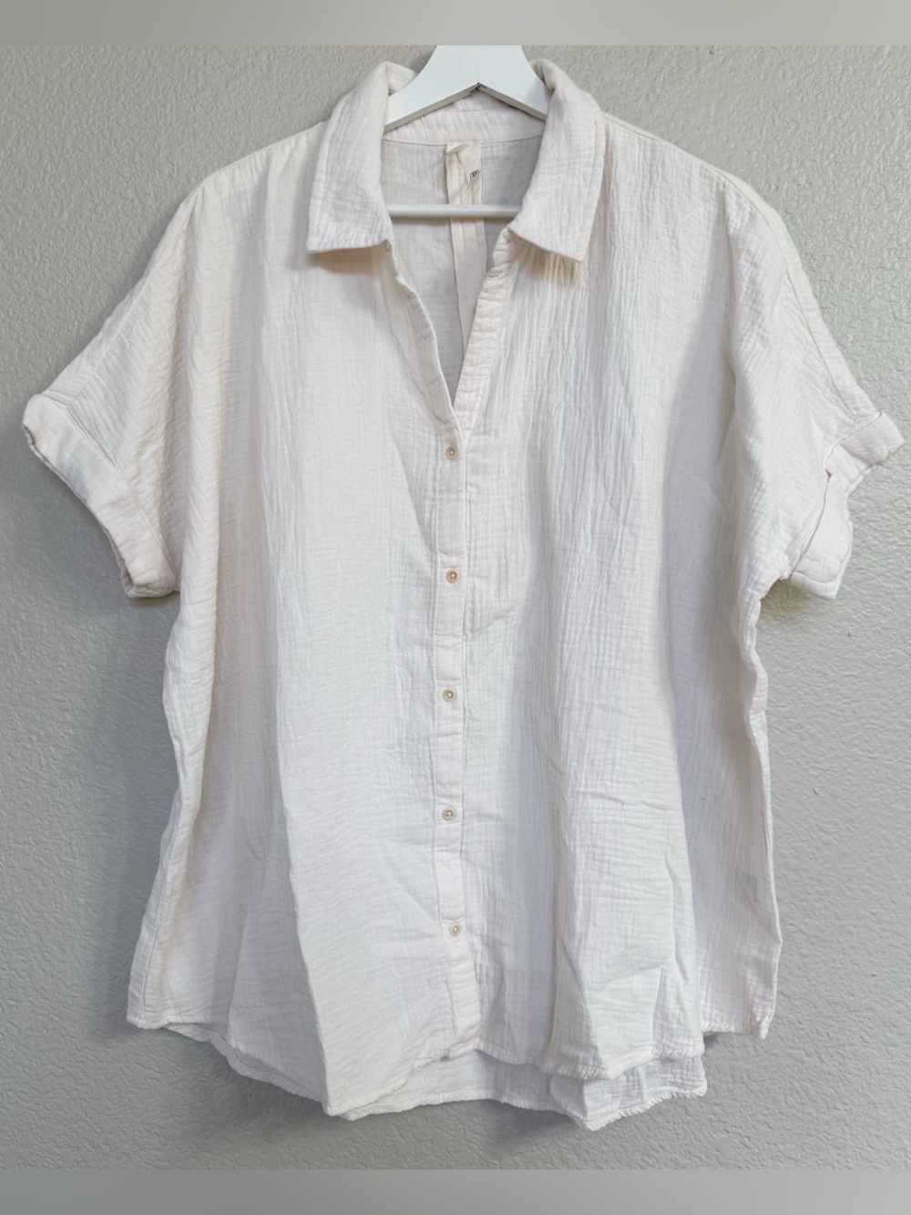 Pact Coastal White Gauze Linen Cotton Button Up Shirt Size XS